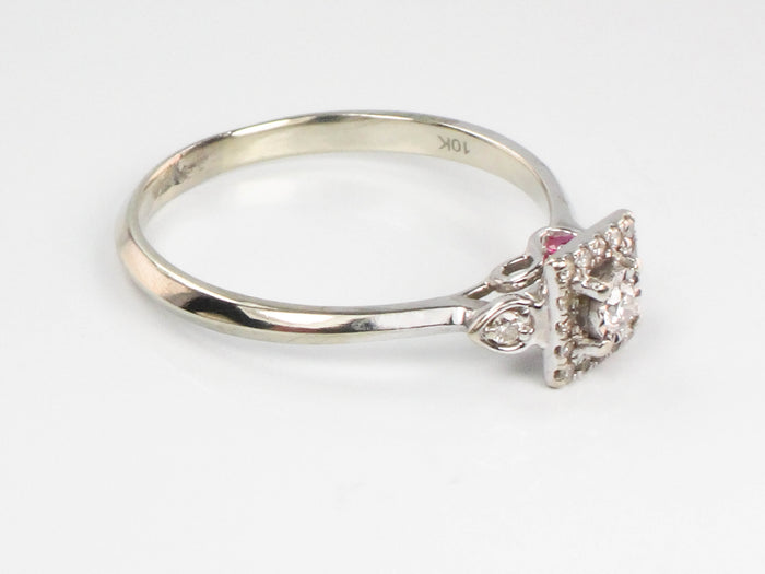 10k Gold Natural Diamond Engagement Ring with Red Ruby Accents, Promise Ring, Size 8.5
