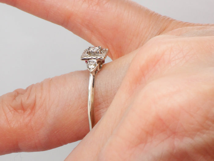 10k Gold Natural Diamond Engagement Ring with Red Ruby Accents, Promise Ring, Size 8.5