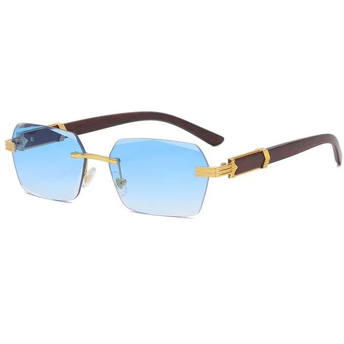 Mandotos International 2024 trendy square sunglasses with wood grain metal frame and personalized PC design.