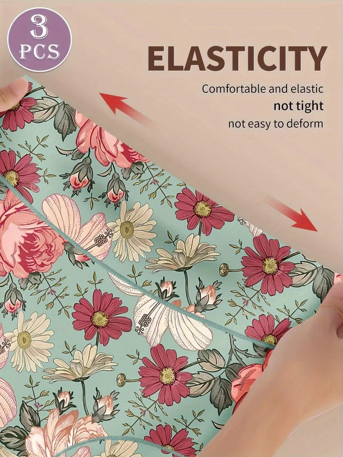 Mandotos 3-pack high-waisted women's panties with printed patterns, designed for tummy tightening and hip lifting, comfortable fit.