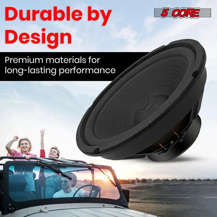 Pair of 8-inch Mandotos 5Core car subwoofer speakers with 500W peak power and 4-ohm impedance for deep bass.