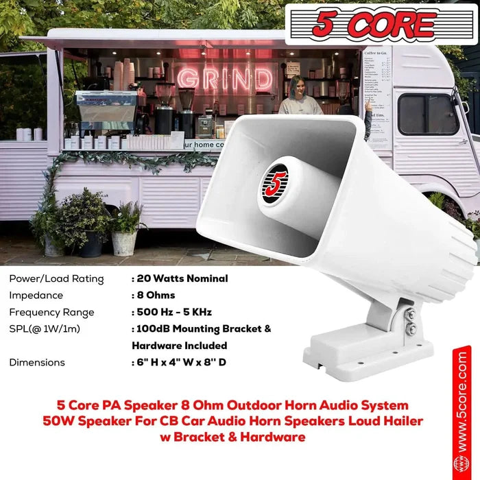Mandotos 5Core Universal PA Horn Speaker 50W with 6x4 inch design, suitable for public address and sound amplification systems.