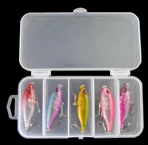 Mandotos 5-piece Pro Angler Lure Kit with assorted fishing lures for freshwater and saltwater fishing adventures.
