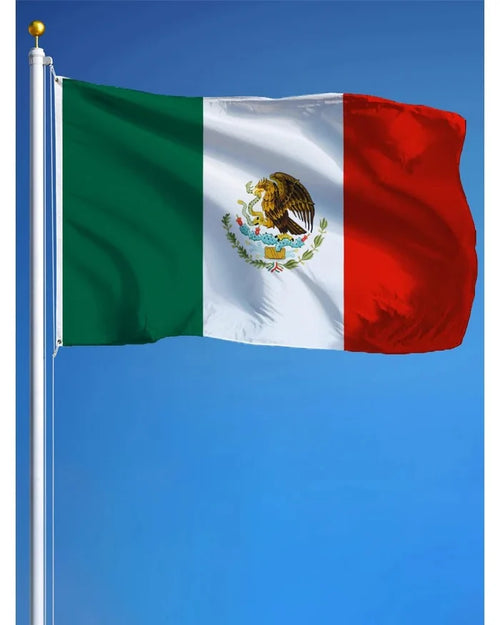 Mexico flag banner tapestry, 60x90cm and 90x150cm, featuring vibrant colors and detailed national flag design by MANDOTOS INTERNATIONAL.