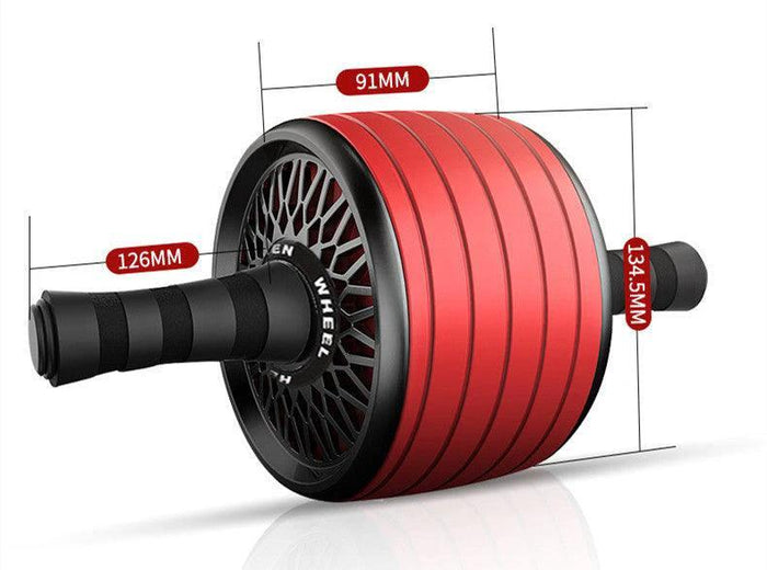 Mandotos ab roller wheel with knee pads for core training, showing a person performing an abdominal roll-out exercise.