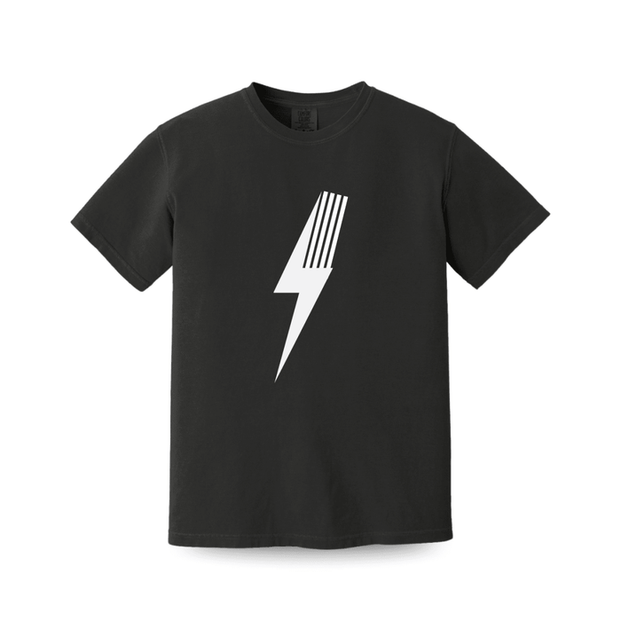 Black adult Spark T-Shirt by Little Rad Things, featuring a vibrant spark graphic on the front.