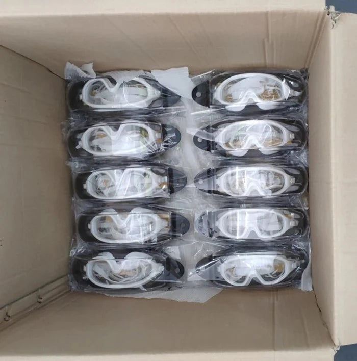 Adult Women swim goggles with clear lens and no-leaking design, sports sunglasses with a transparent frame by MANDOTOS INTERNATIONAL.