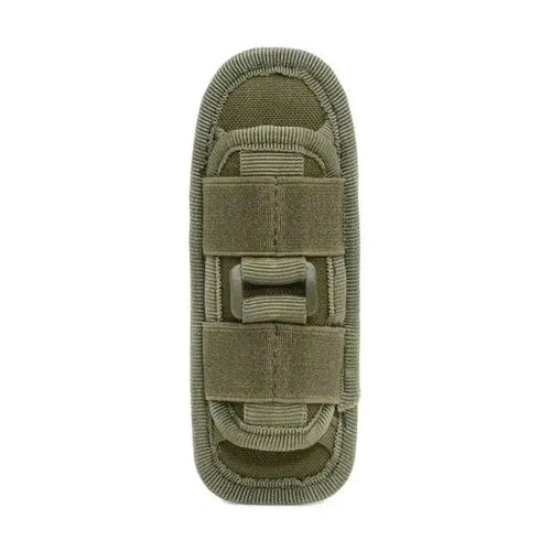 Mandotos Adventure Belt Flashlight Carrier worn around the waist, designed to hold a flashlight securely during outdoor activities.