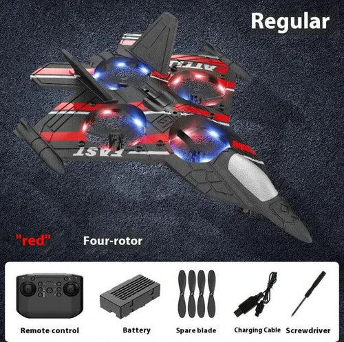 Mandotos Adventure Bubble Flyer RC Plane in flight with colorful design, lightweight body, and propellers on the wings.