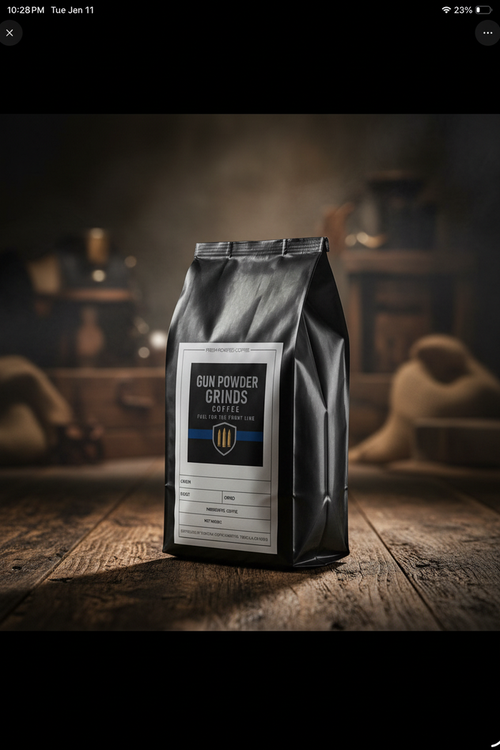 Gun Powder Grinds African Kahawa Blend on wooden surface