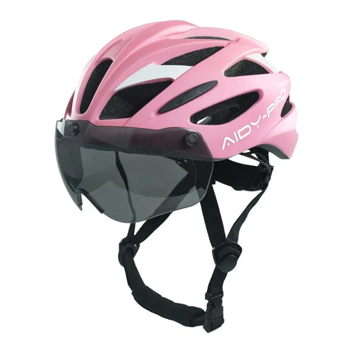 Mandotos International AIDY-PRO youth cycling helmet with goggles, adjustable fit and colorful design for safety and comfort.