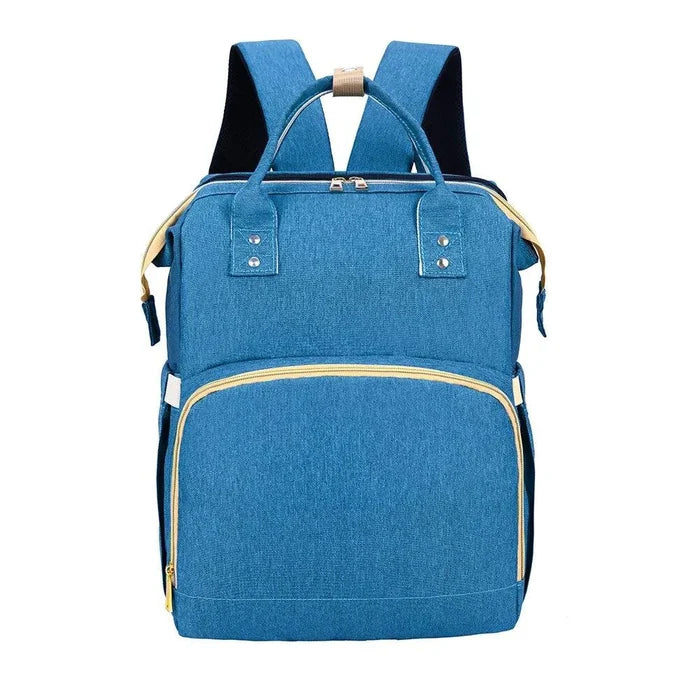 Mandotos All-in-One Stroller Diaper Backpack with multiple compartments and adjustable straps, designed for parent convenience.