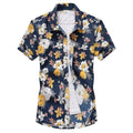 Short-sleeved Aloha shirt by Ancient Energy featuring vibrant floral patterns, casual men's fashion chemise blouse.