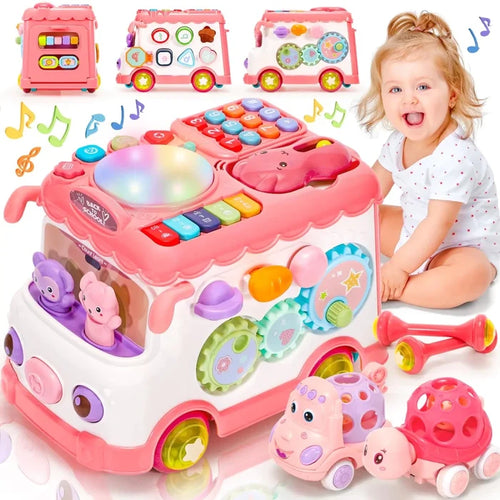 Mandotos International AmiDear multifunctional musical toy bus for girls aged 1-2, colorful with musical features and interactive design.