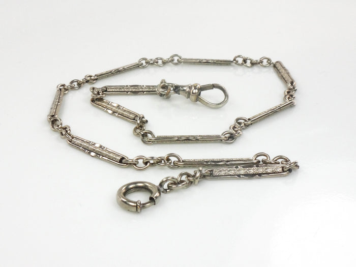 Art Deco White Gold Filled GF Link and Bar Pocket Watch Chain 13 1/8"