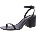 Audrina black leather sandals by MANDOTOS INTERNATIONAL featuring a stylish open-toe design and ankle strap.