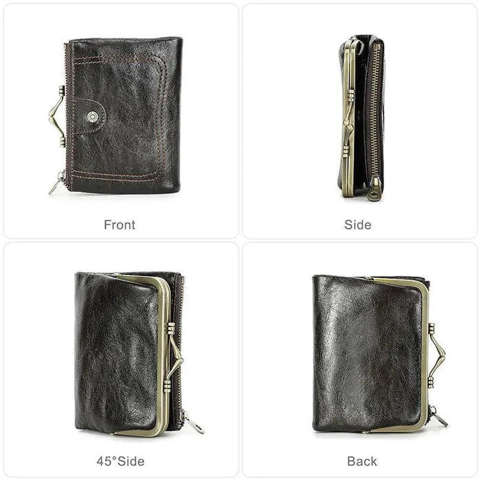 Mandotos authentic leather ladies' wallet with multiple card slots and a sleek design, showcasing high-quality craftsmanship.