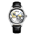 Mandotos automatic mechanical men's watch with hollow dial and silicone band, stylish and creative design.