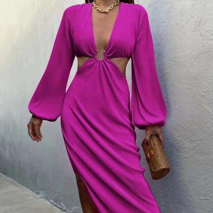Mandotos waistless women's dress with pressed pleats in autumn fashion, featuring a flowy, elegant design for women.