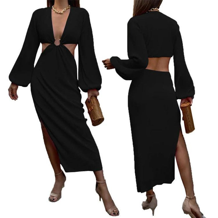 Mandotos autumn fashion pressed pleated waistless women's dress displayed on a hanger with floral background.