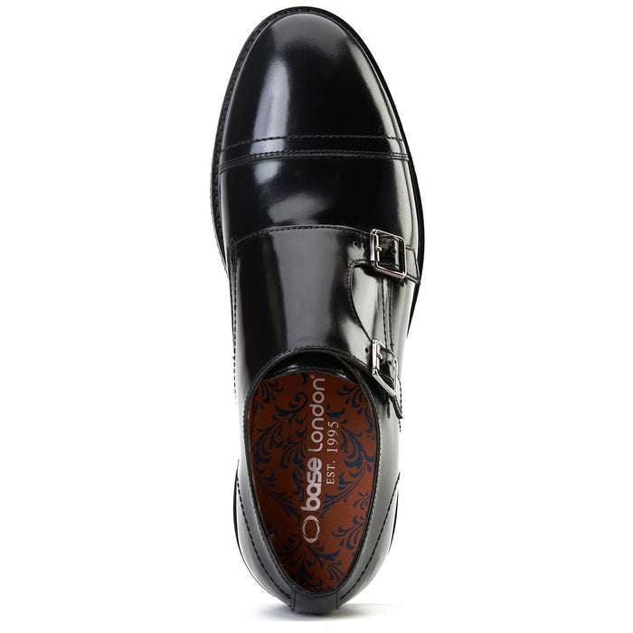 Base London Knight Leather Men's Black Double Monk Shoes
