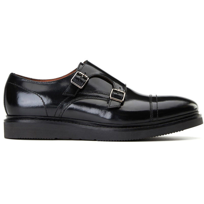 Base London Knight Leather Men's Black Double Monk Shoes