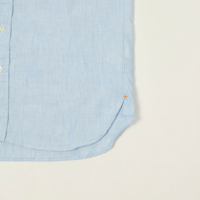 Beams Plus Button Down Coolmax Linen Short Sleeve Shirt - Sax
