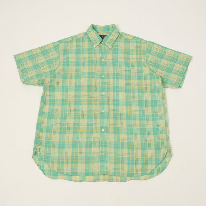 Beams Plus Button Down Cotton/Linen Short Sleeve Shirt - Green