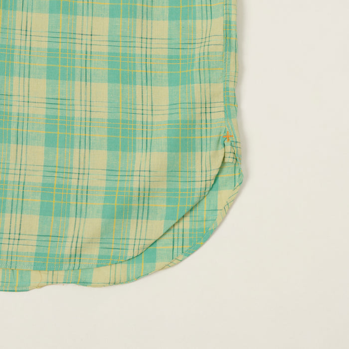 Beams Plus Button Down Cotton/Linen Short Sleeve Shirt - Green