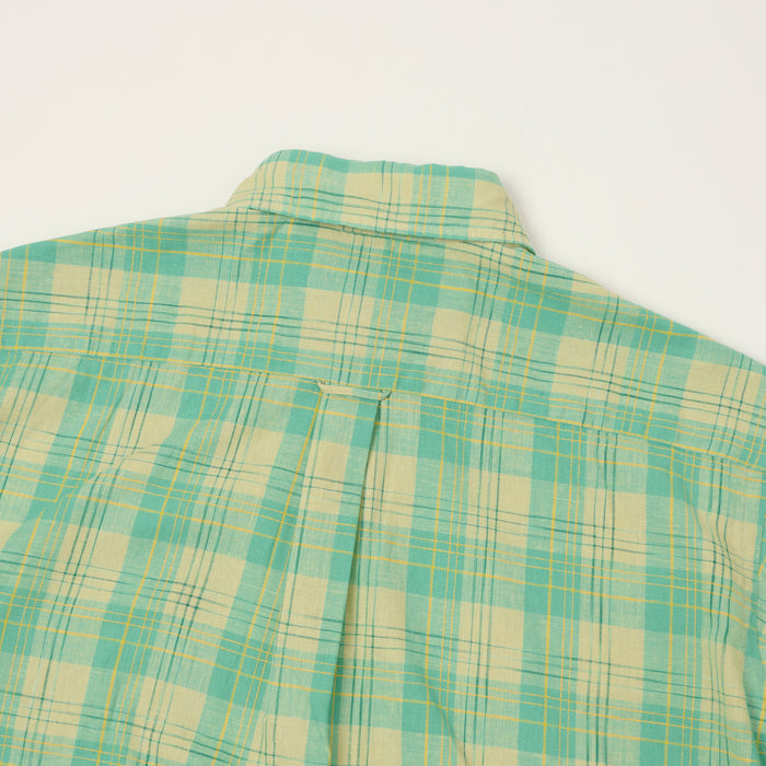 Beams Plus Button Down Cotton/Linen Short Sleeve Shirt - Green