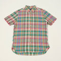 Beams Plus  Button Down Short Sleeve Madras Shirt - Pink