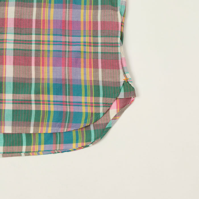 Beams Plus  Button Down Short Sleeve Madras Shirt - Pink