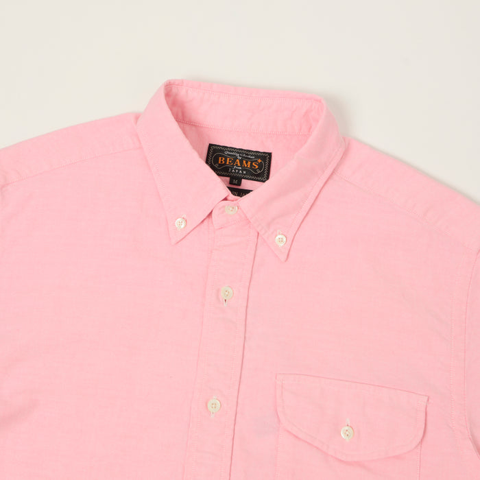 Beams Plus Button Down Short Sleeve Oxford Shirt - Pink