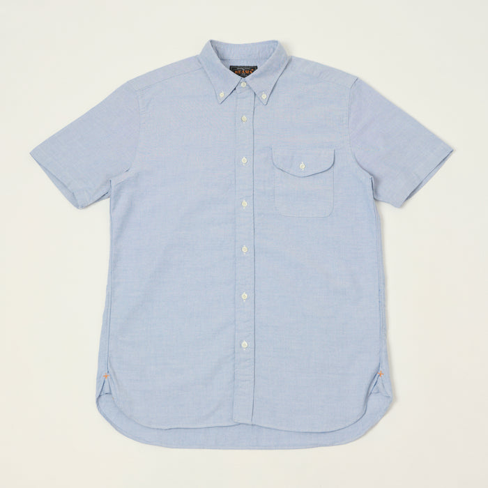 Beams Plus Button Down Short Sleeve Oxford Shirt - Sax