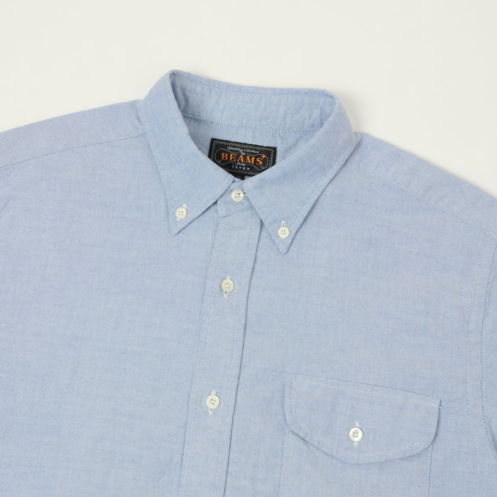 Beams Plus Button Down Short Sleeve Oxford Shirt - Sax