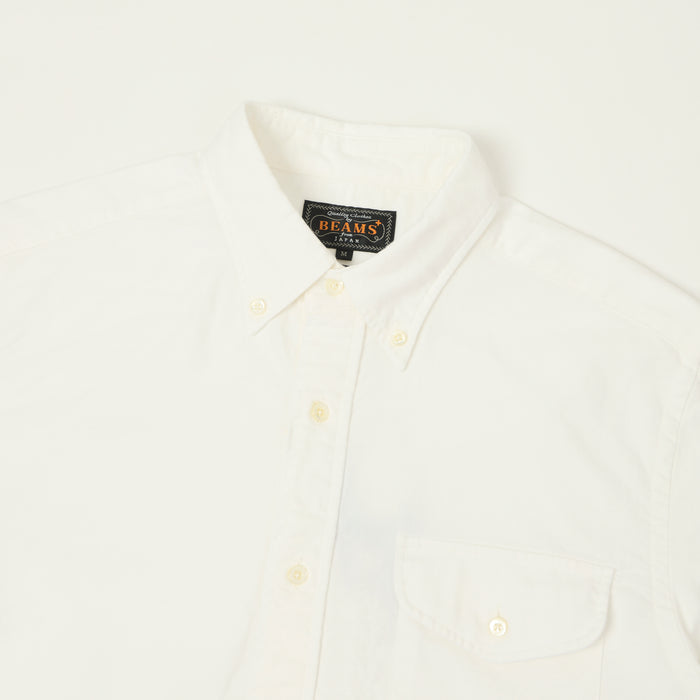 Beams Plus Button Down Short Sleeve Oxford Shirt - White