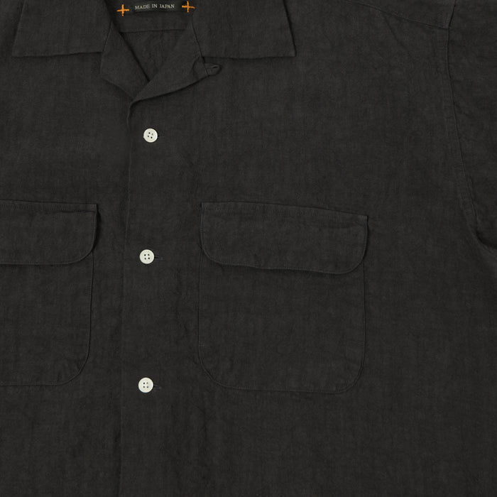 Beams Plus Open Collar Short Sleeve Linen Shirt - Charcoal