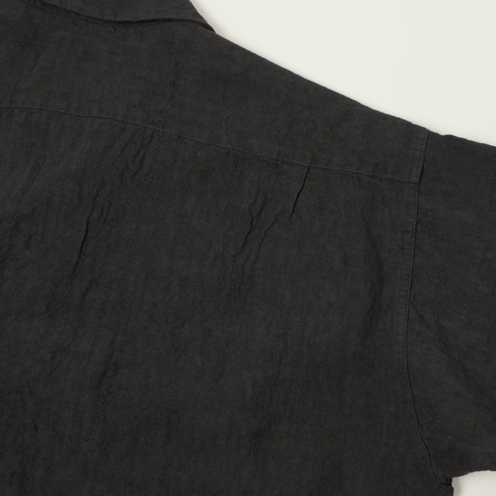 Beams Plus Open Collar Short Sleeve Linen Shirt - Charcoal