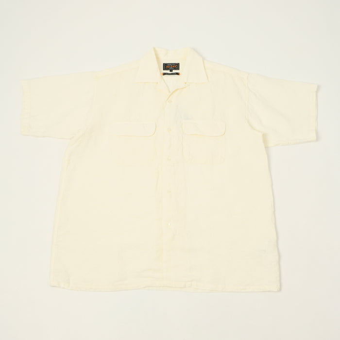 Beams Plus Open Collar Short Sleeve Linen Shirt - White