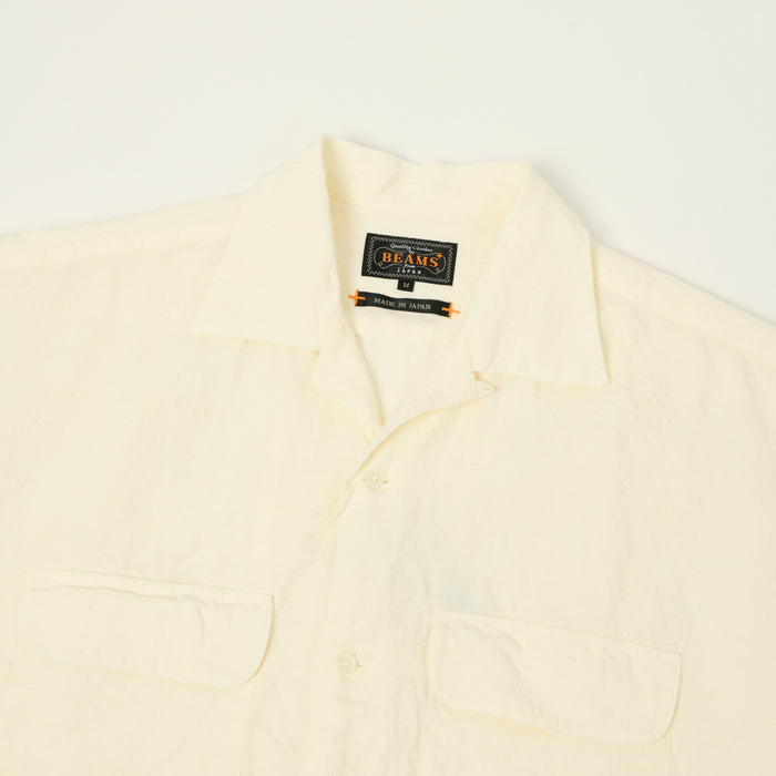 Beams Plus Open Collar Short Sleeve Linen Shirt - White