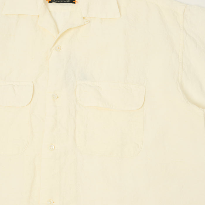 Beams Plus Open Collar Short Sleeve Linen Shirt - White
