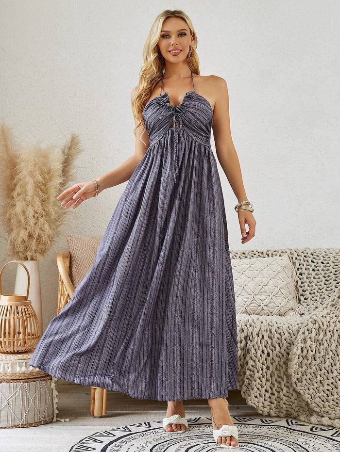 Mandotos women's bohemian halter maxi dress with sleeveless, flowy design perfect for summer beachwear.
