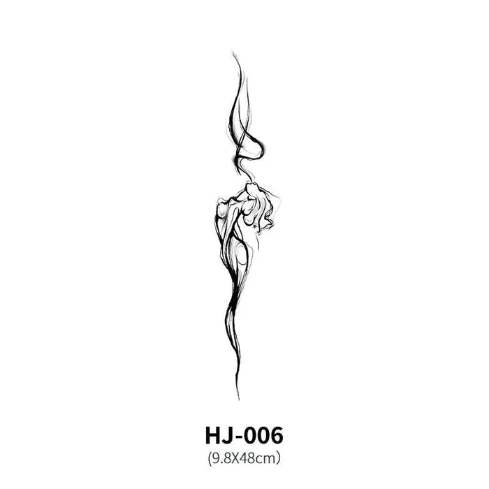 Mandotos botanical spine tattoo decal featuring floral and botanical designs on a transparent background.