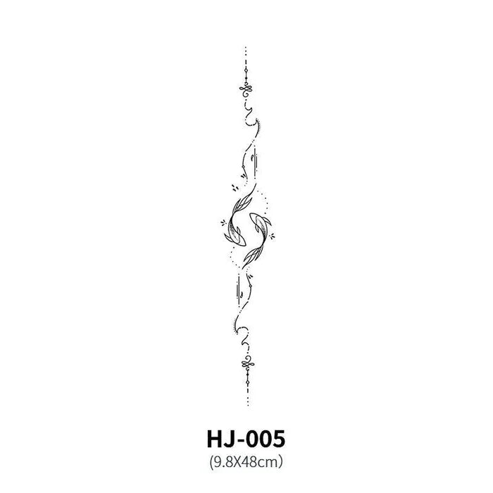 Mandotos botanical spine tattoo decal featuring floral and leaf designs on skin, showcasing a temporary tattoo for the back.