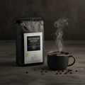 Gun Powder Grinds with brewed coffee