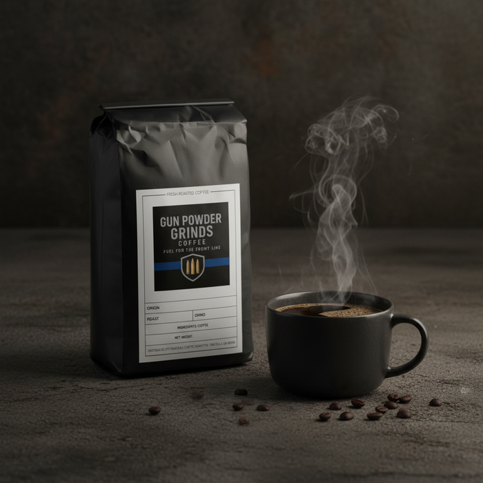 Gun Powder Grinds with brewed coffee