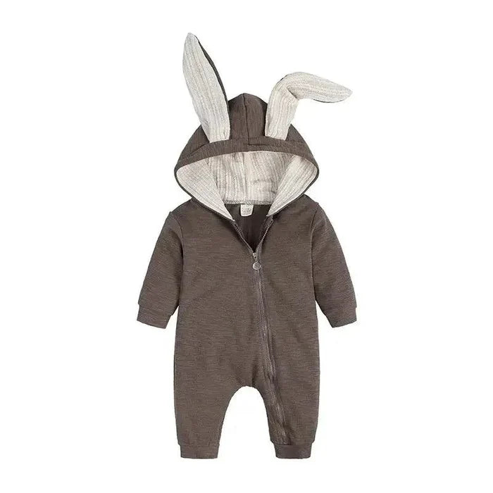 Mandotos Bunny Ear Baby Onesies featuring adorable bunny ear hood and soft fabric, perfect for little ones.