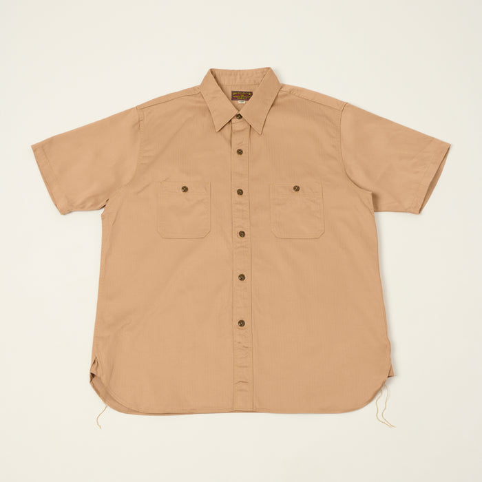 Buzz Rickson's Open Pocket Short Sleeve Herringbone Work Shirt - Beige