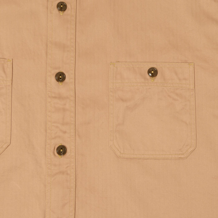 Buzz Rickson's Open Pocket Short Sleeve Herringbone Work Shirt - Beige