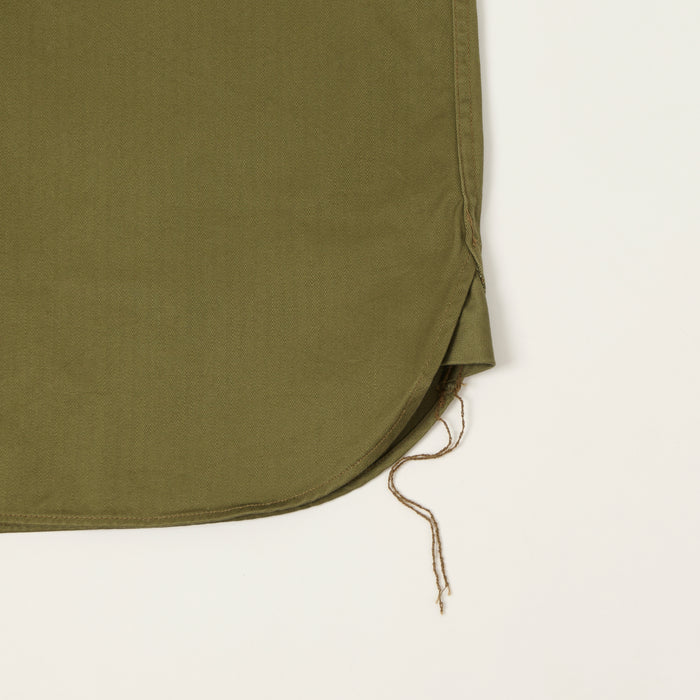 Buzz Rickson's Open Pocket Short Sleeve Herringbone Work Shirt - Olive